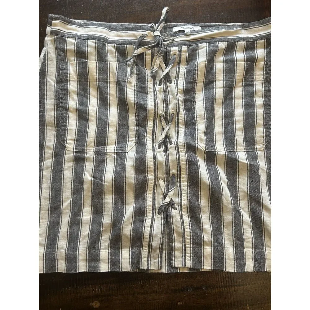 Madewell Coastal Nautical Striped Lace-Up Skirt Linen Blend Pockets Size 10 - Picture 6 of 6